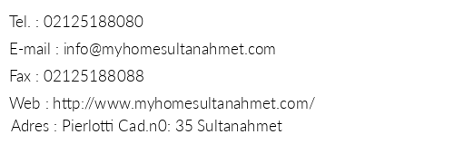 My Home Sultanahmet telefon numaralar, faks, e-mail, posta adresi ve iletiim bilgileri